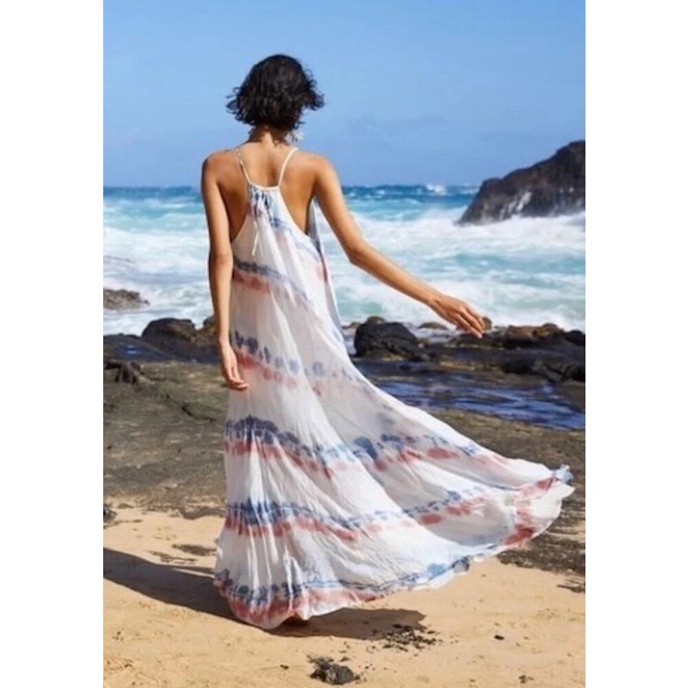 Young Fabulous & Broke YFB Elie Trapeze Gauzy Maxi Dress Pool Lake Wash S - Picture 5 of 10